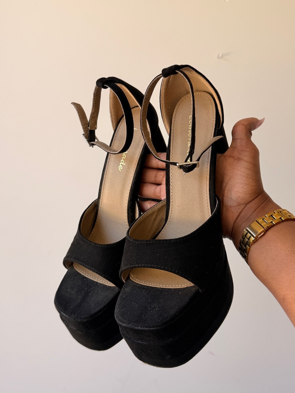 LEMONADE Women's Black Platform Ankle-Strap Heels